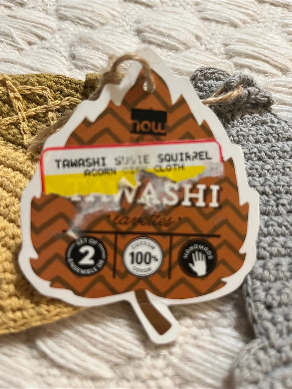 NWT Now Designs Crochet Acorn & Squirrel Kitchen Linens - Mustard, Gray, Black
